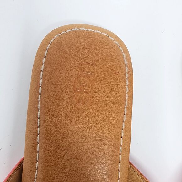 Ugg Thong Sandal Women's 9 Tuolumne Patent Flip Flop Neon Pink Logo Rivet EUC - Picture 5 of 11